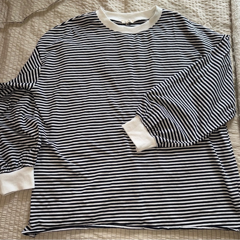 Oversized Black White Striped Long Sleeve Tee medium